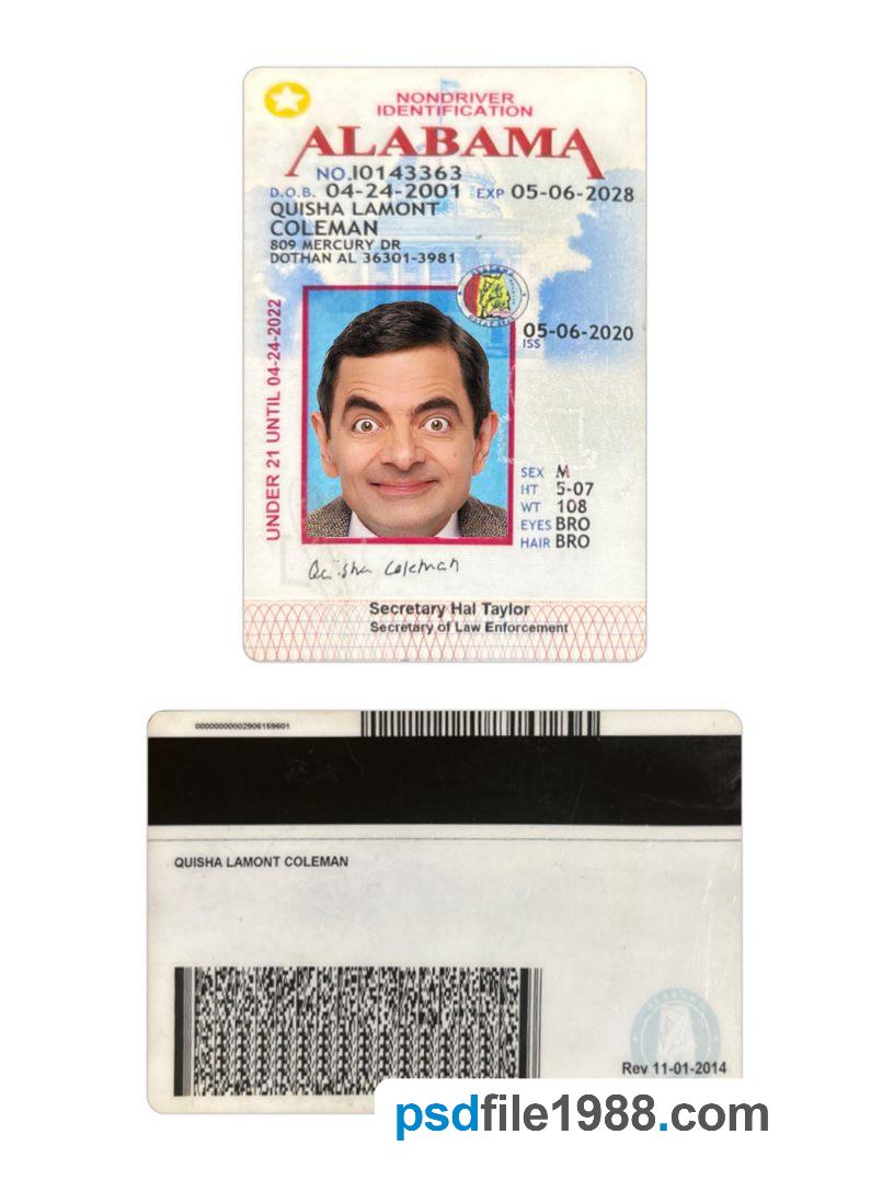 USA Alabama Under 21 ID Card